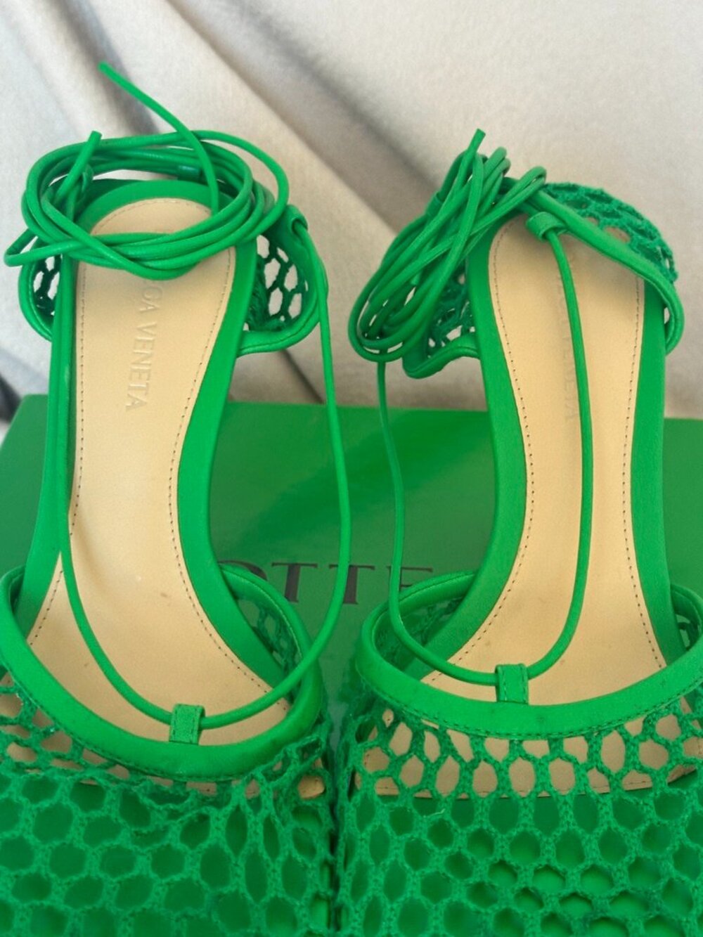 Bottega Veneta Mesh Grass Green Stretch Lace-up sandals - Picture 8 of 10